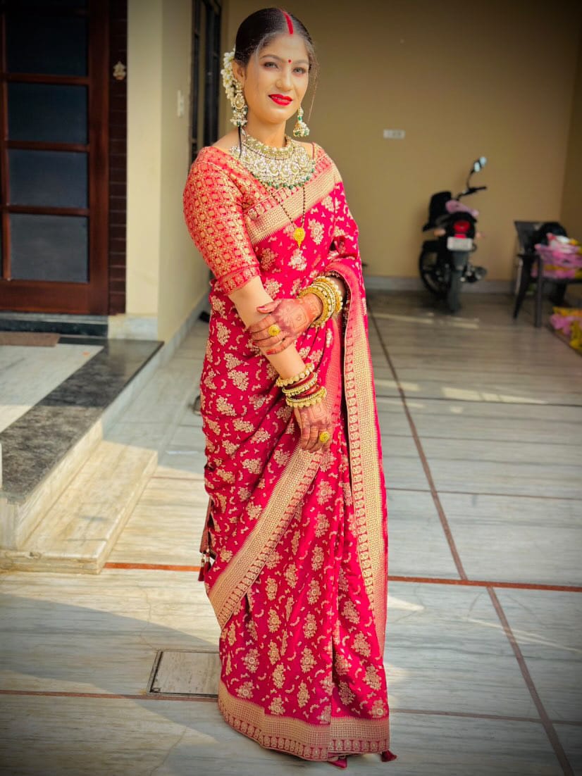 Customer photo review of Scarlet Red Banarasi Uppada Silk Saree