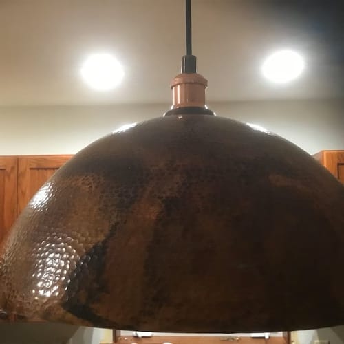 Customer photo review of Oxidized Solid Copper Pendant Light, Dome Ceiling Light, Kitchen Island Hanging Light Fixture