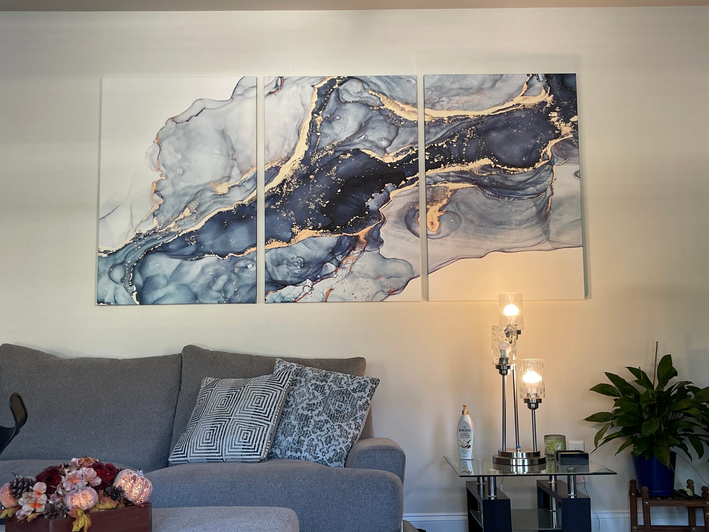 Customer photo review of Blue Large Abstract Canvas Wall Art Print Abstract Art Fluid Effect Marble Wall Art