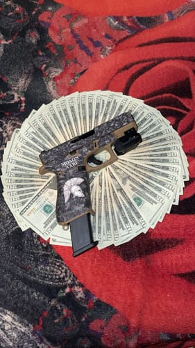 Customer photo review of Glock 19X Decal Grip - Sparta/Molon Labe