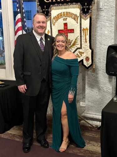 Customer photo review of Beaded Cuff Drop Shoulder Faux Wrap Gown