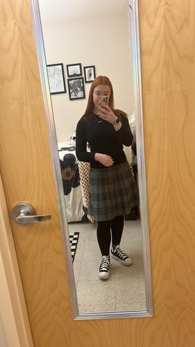 Customer photo review of AMAZING MM SKIRT - YEAR ROUND CHARCOAL PLAID
