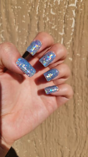 Customer photo review of D492 Forever Blue Glitter Dip Powder
