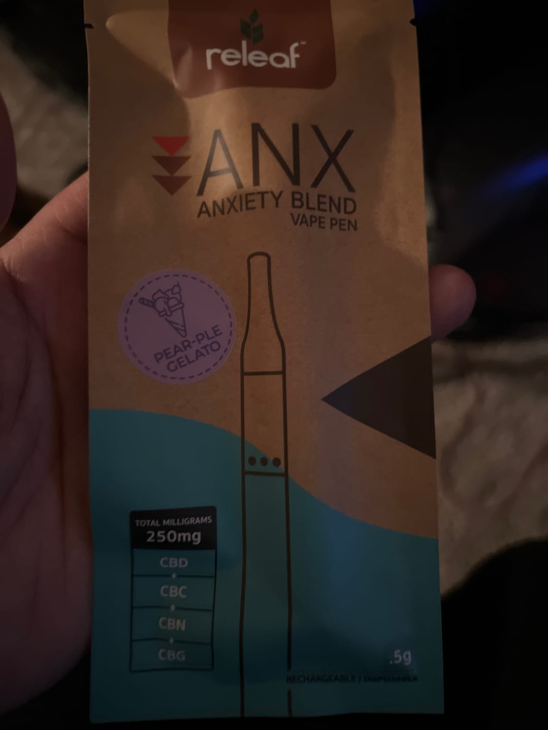 Customer photo review of ANX Anxiety Blend Rechargeable Vape Pen | 0.5ml | CBD+CBC+CBN+CBG