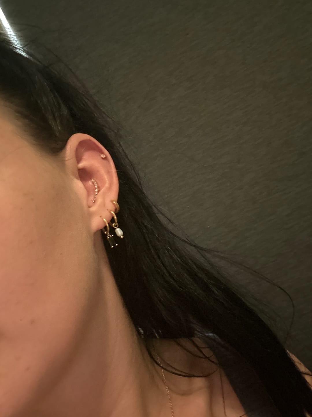 Customer photo review of Black Baguette Hoop Earrings