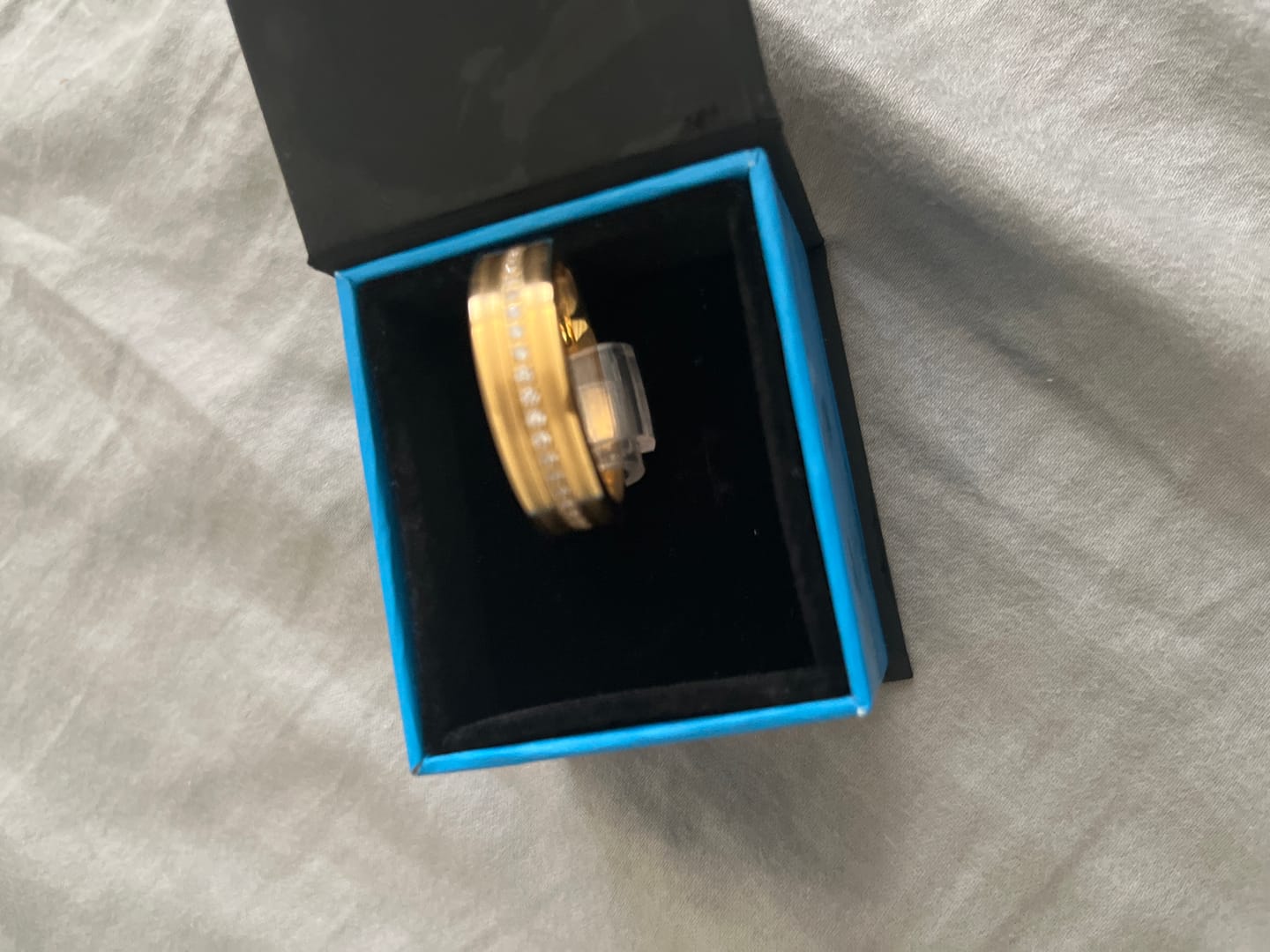 Customer photo review of 8mm - Men's Tungsten Wedding Band, CZ Diamond Ring, Comfort Fit Ring, Yellow Gold Ring,