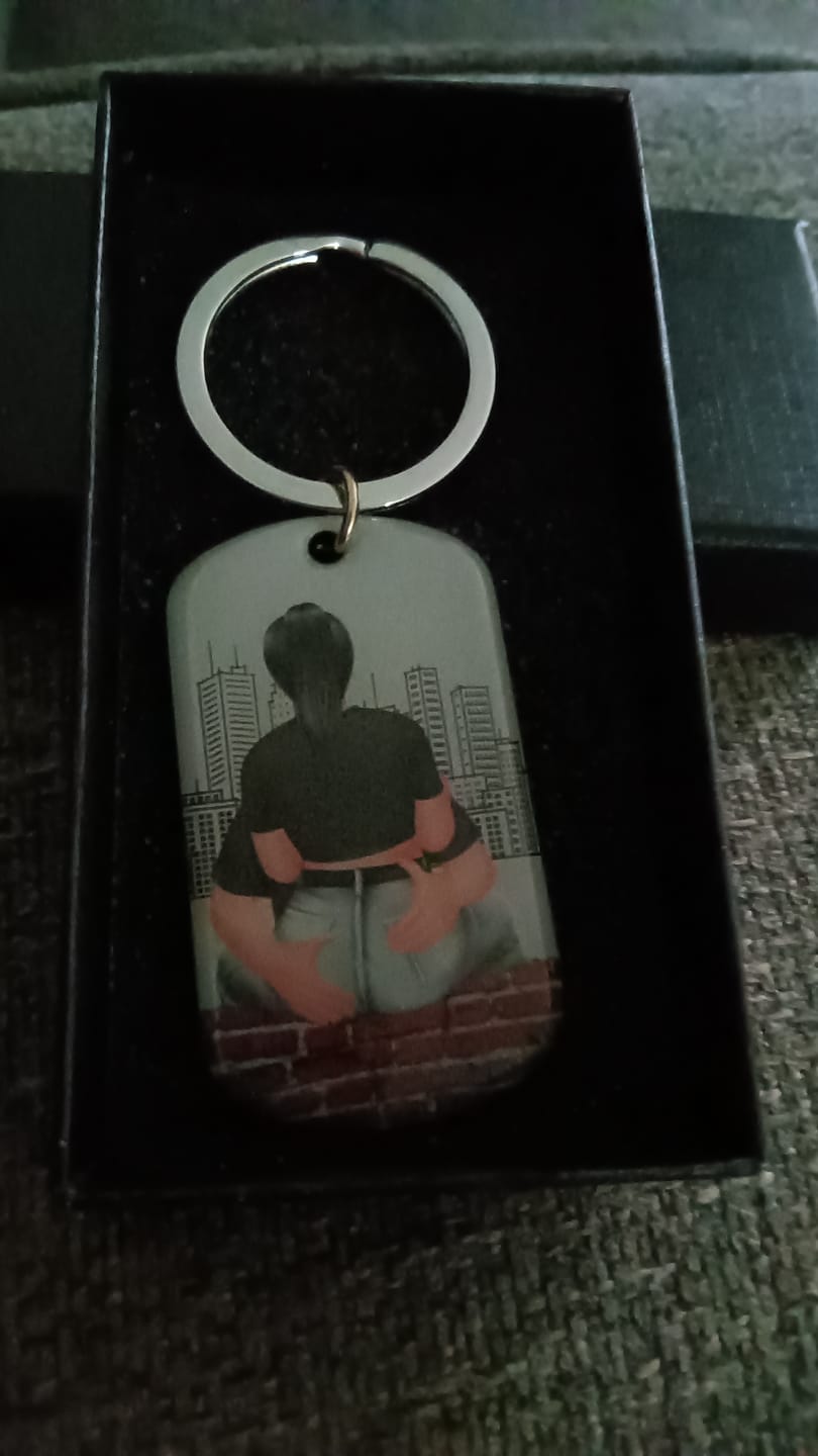 Customer photo review of Drive Safe - Personalized Engraved Stainless Steel Keychain