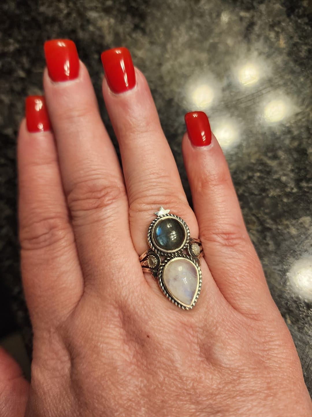 Customer photo review of Celestial Moonstone and Labradorite Silver Ring