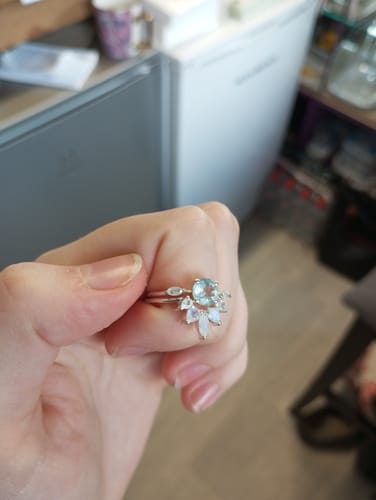Customer photo review of Aquamarine and Moonstone Stackable Ring Set Sterling Silver