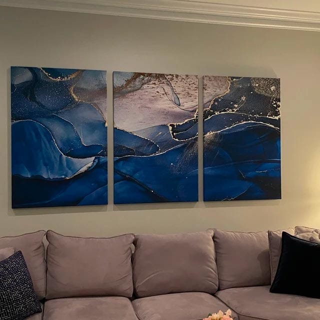 Customer photo review of Navy Blue Marble Fluid Effect Large Wall Art Modern Abstract Canvas Wall Art Print