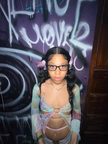 Customer photo review of Flared sleeve tie dye o ring self tie halter low cut mini skirt set