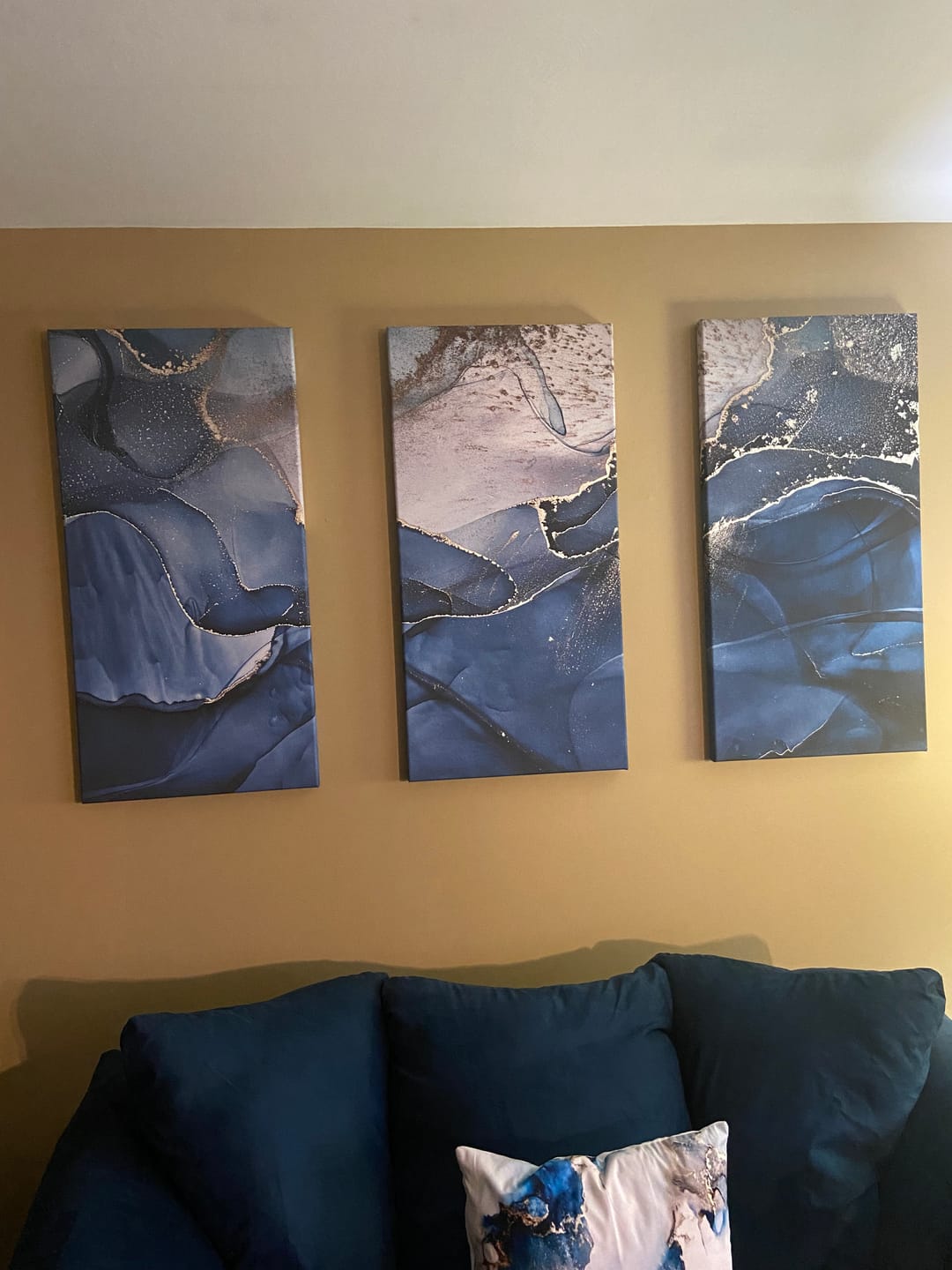 Customer photo review of Navy Blue Marble Fluid Effect Large Wall Art Modern Abstract Canvas Wall Art Print