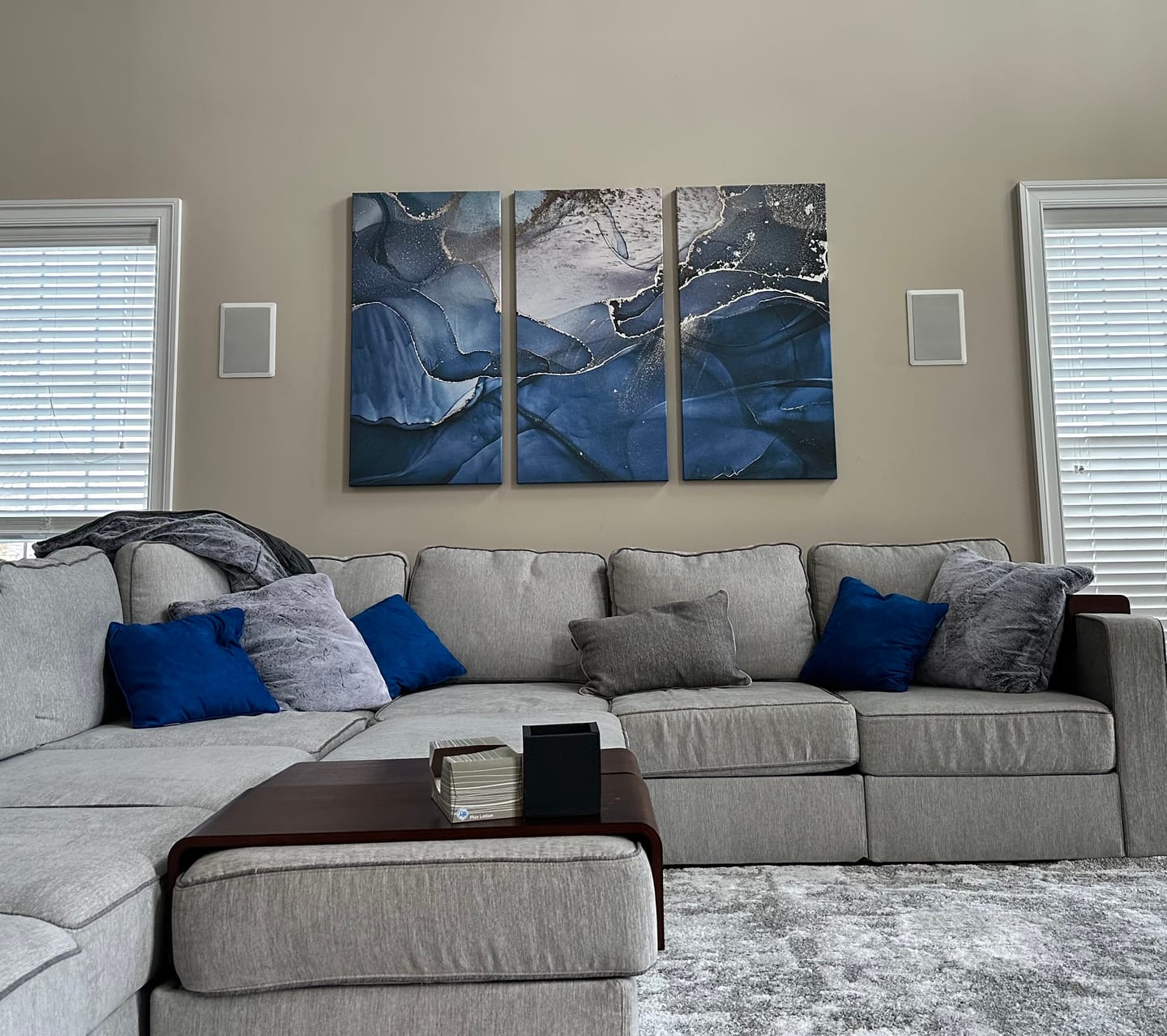 Customer photo review of Navy Blue Marble Fluid Effect Large Wall Art Modern Abstract Canvas Wall Art Print