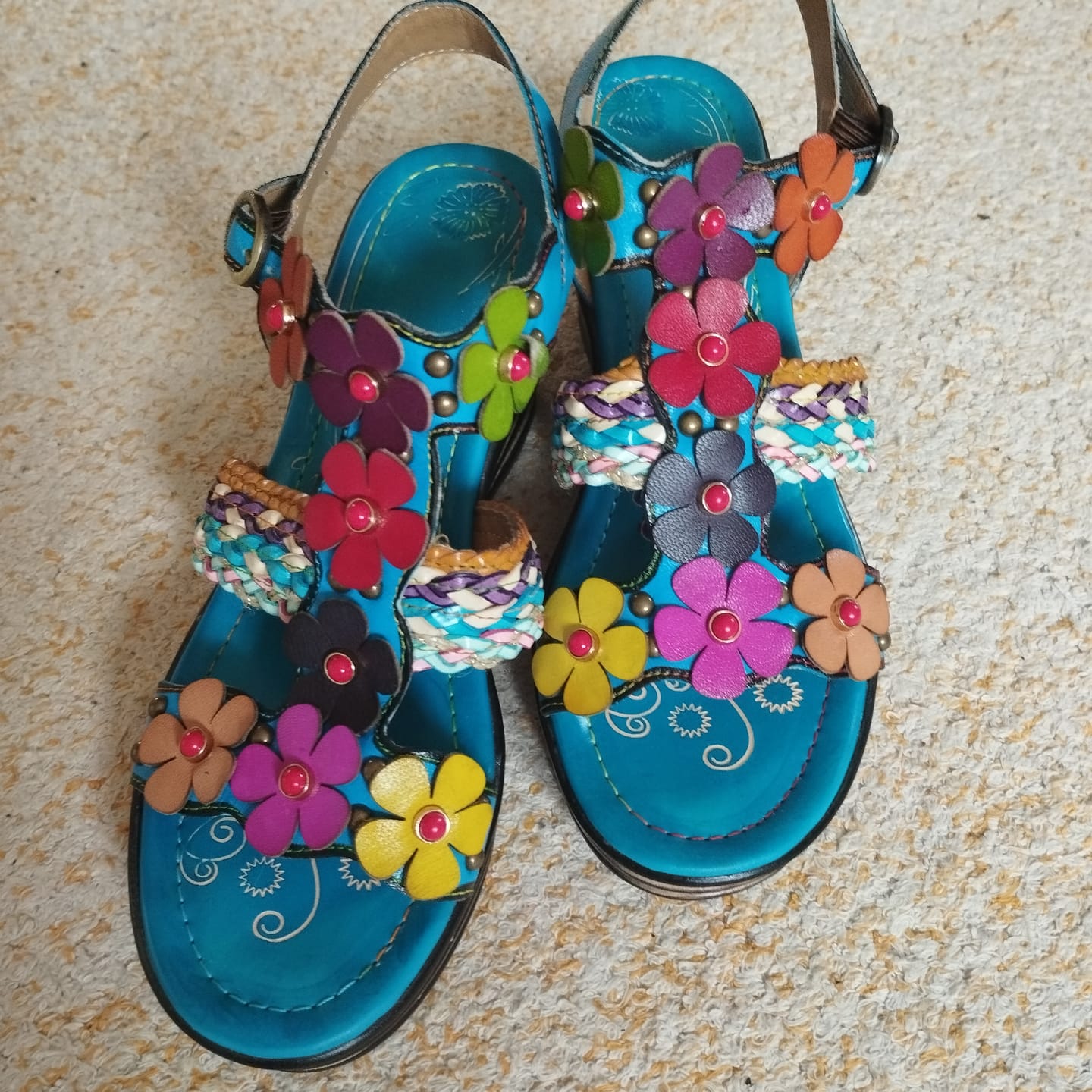 Customer photo review of Printed Leather Handmade Floral Sandals