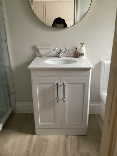 Customer photo review of Classique 600mm Floor Standing 2 Door Unit & Marble Top 1TH - Satin White