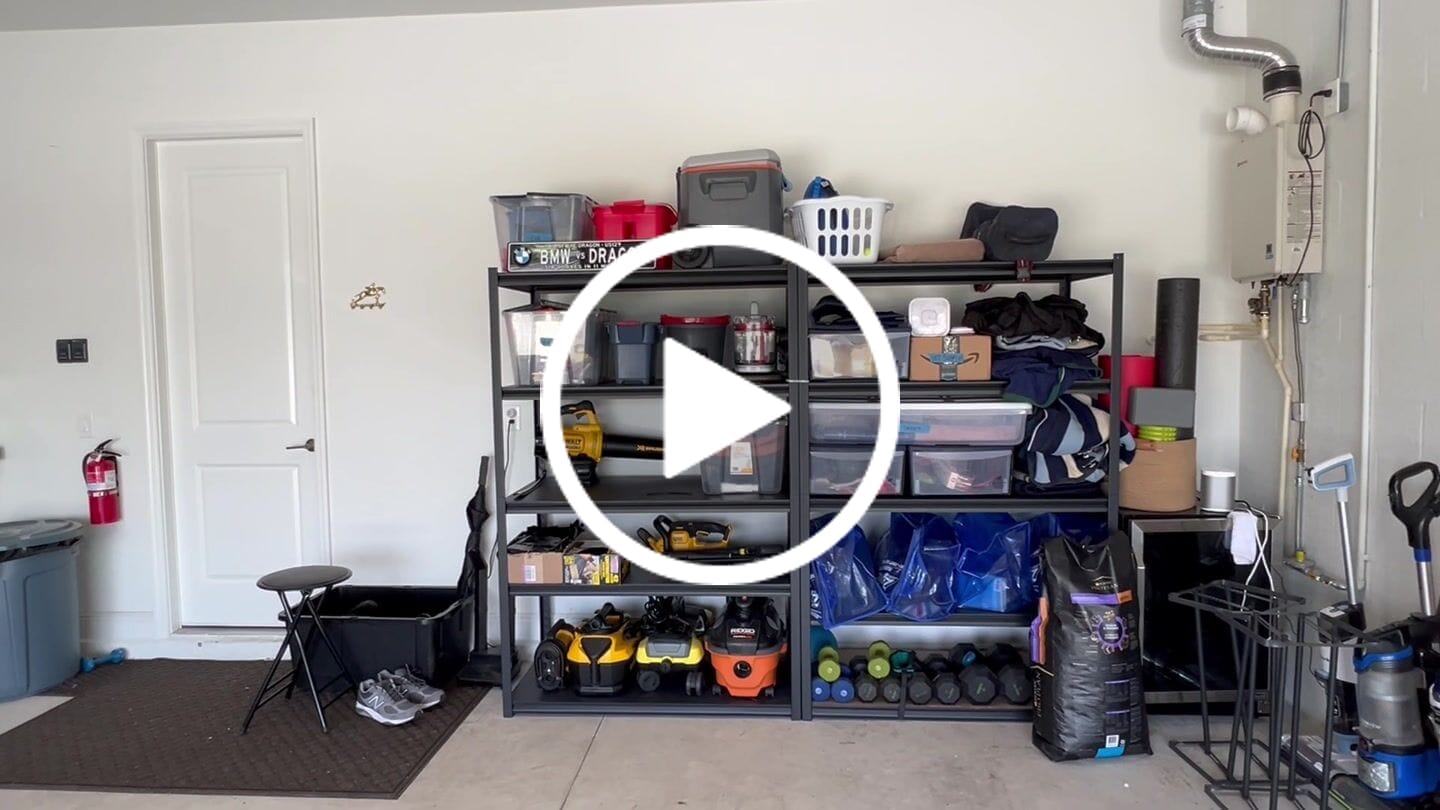 Customer video review of REIBII 5-Tier 72" H Garage Shelving, 3000LBS Adjustable Metal Shelving Unit, Storage Shelves For Warehouse, Basement & Industrial