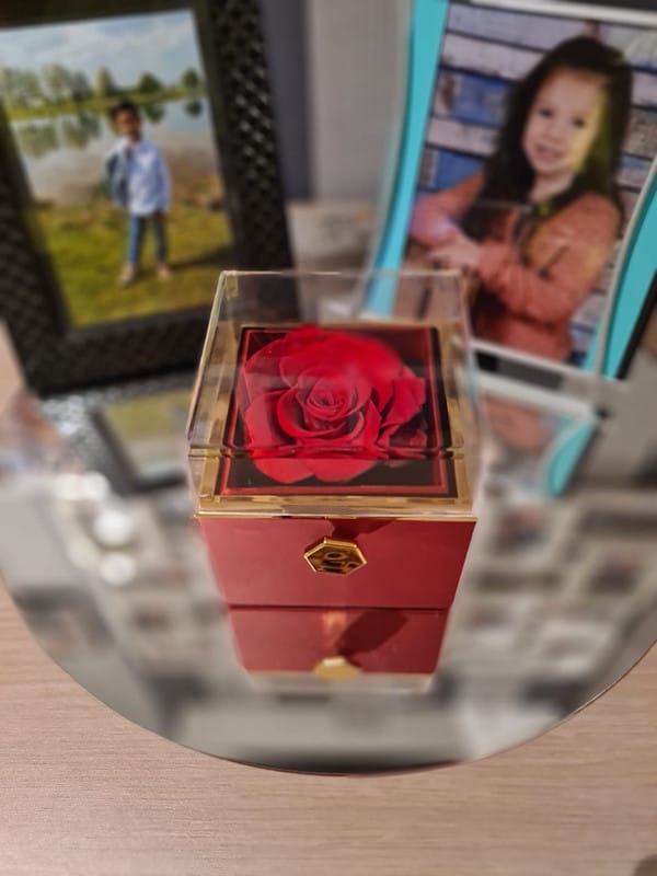 Customer photo review of Eeuwige Roos Box - Met Gepersonaliseerde Ketting & Echte Roos