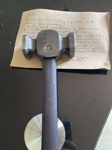 Customer photo review of Square Circle Rounding Hammer for blacksmith masters