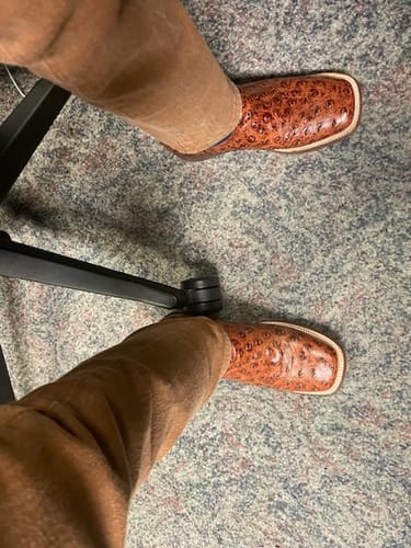 Customer photo review of "RANCH" OSTRICH COGNAC | MEN SQUARE TOE WESTERN COWBOY BOOTS
