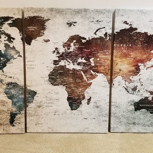Customer photo review of Extra Large Modern Push Pin World Map Canvas Print