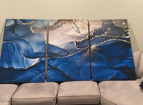 Customer photo review of Navy Blue Marble Fluid Effect Large Wall Art Modern Abstract Canvas Wall Art Print