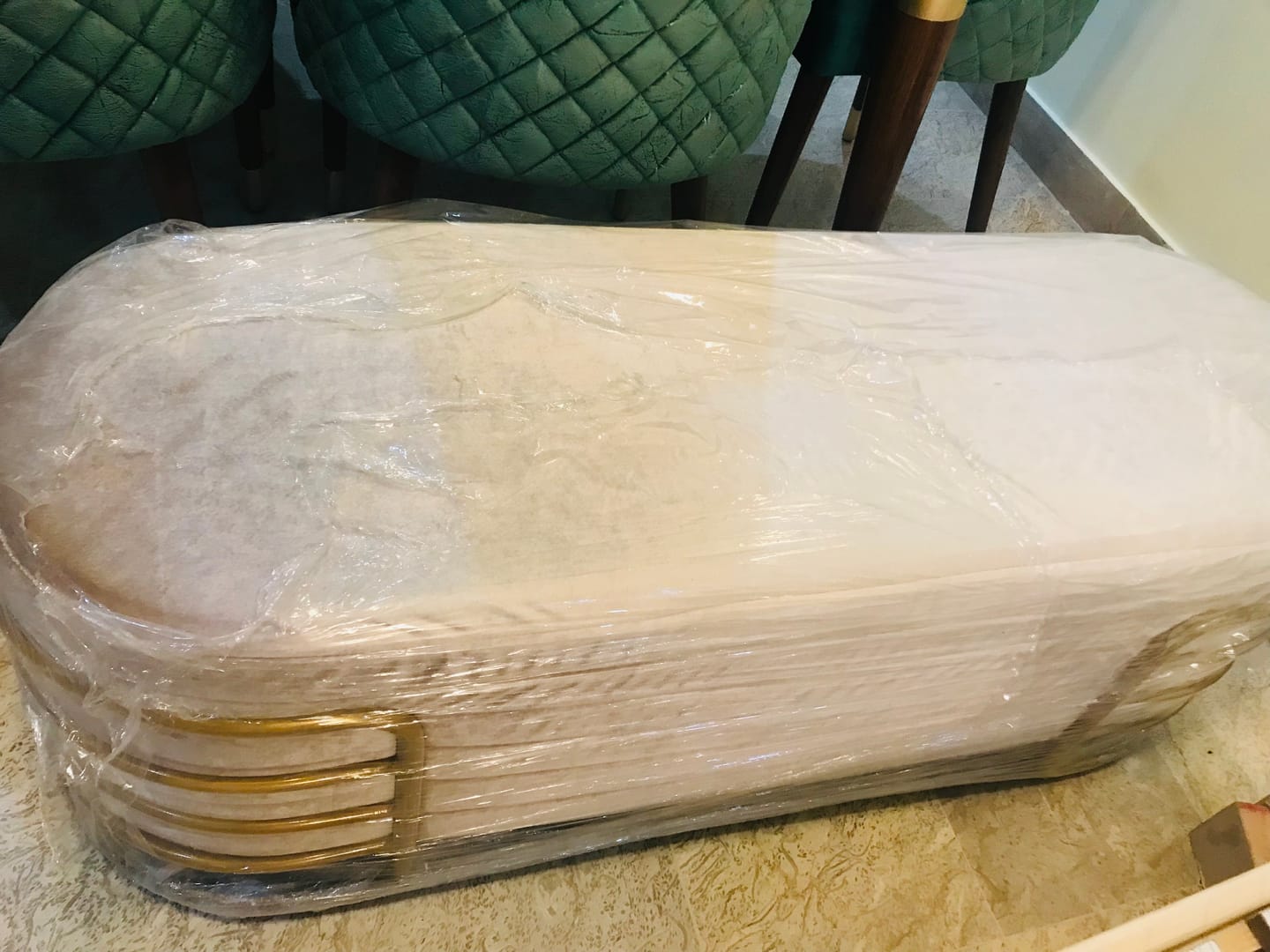 Customer photo review of 3 Seater Luxury Wooden Stool With Steel Stand -848
