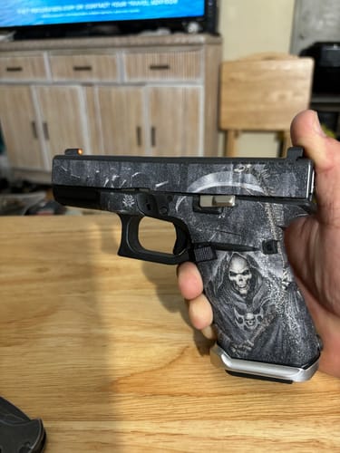 Customer photo review of Glock 23 Gen4 Decal Grip - Grim Reaper