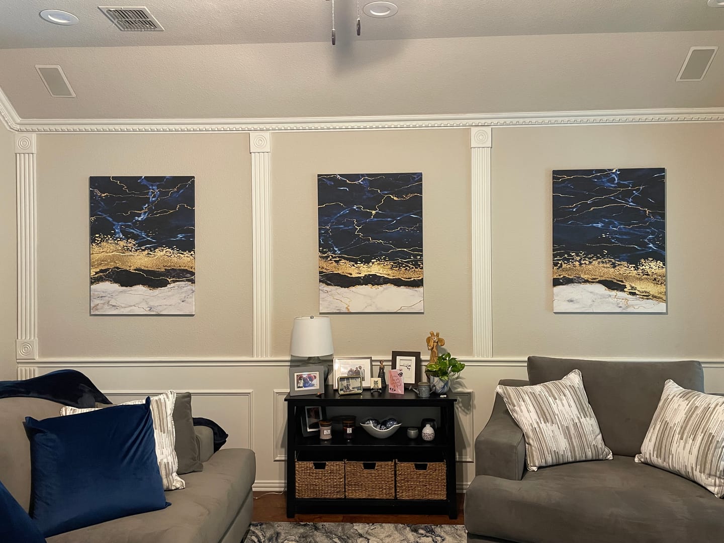 Customer photo review of Navy Blue Marble Fluid Effect Large Wall Art Modern Abstract Canvas Wall Art Print