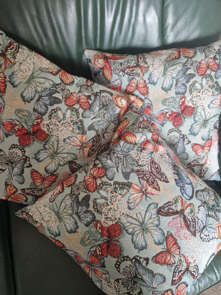 Customer photo review of Butterflies on Green Tapestry Fabric