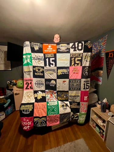 T-shirt quilt featuring columbian tornadoes, ridner tornadoes by jennifer l from OH