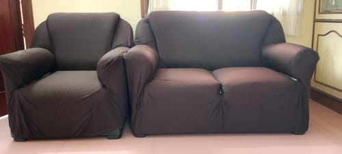 Customer photo review of Caramel Dream Weave Elastic Sofa Slipcovers