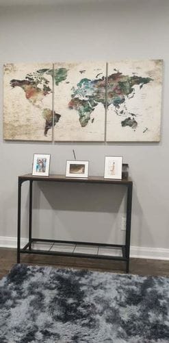 Customer photo review of Colorful Push Pin World Map on Grunge Stained Background Large Canvas Print