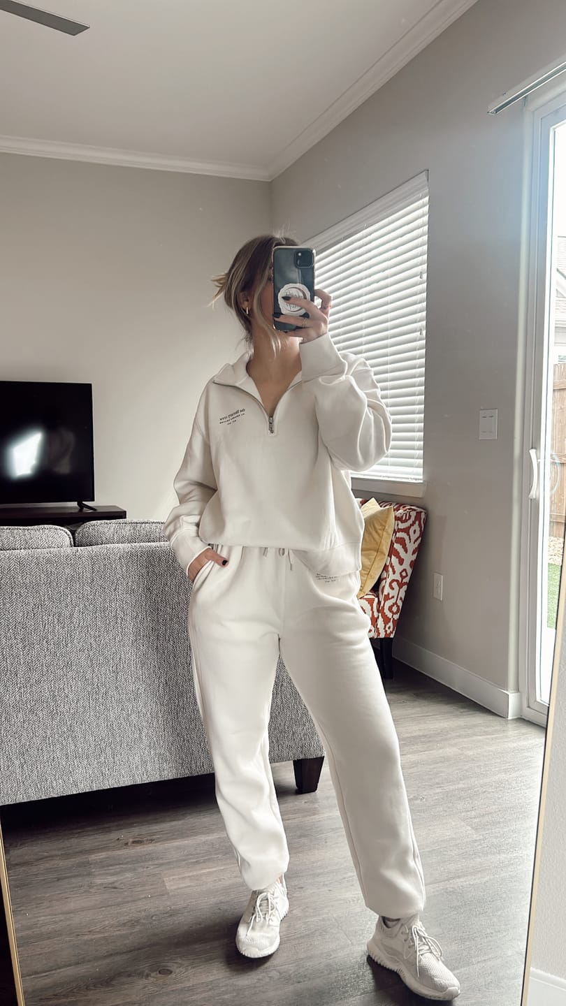 Customer photo review of Literary Crew Joggers | Ecru