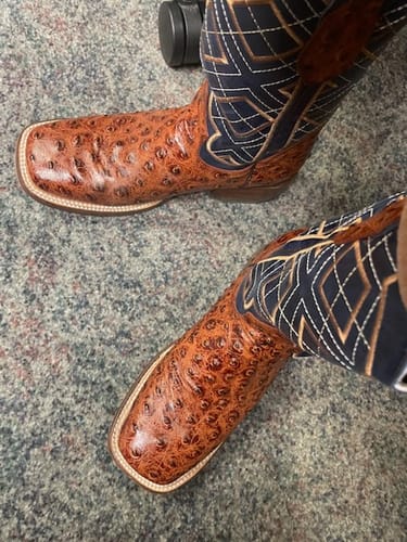 Customer photo review of "RANCH" OSTRICH COGNAC | MEN SQUARE TOE WESTERN COWBOY BOOTS