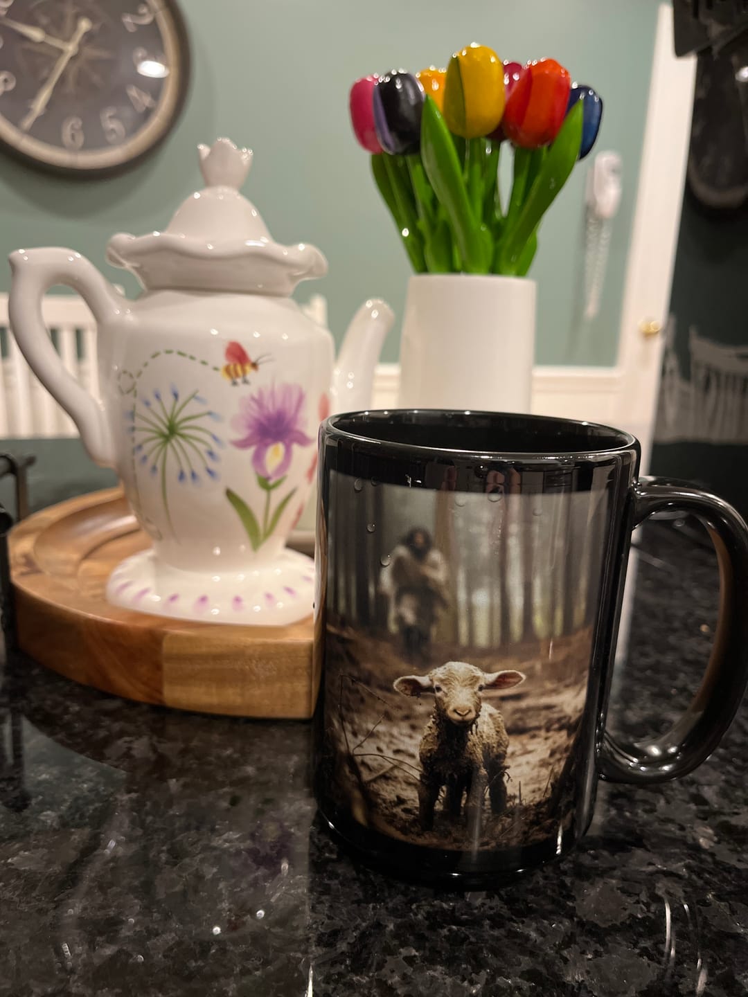 Customer photo review of Jesus With The Sheep, Jesus Running After Lamb Coffee Mug (Without Text)