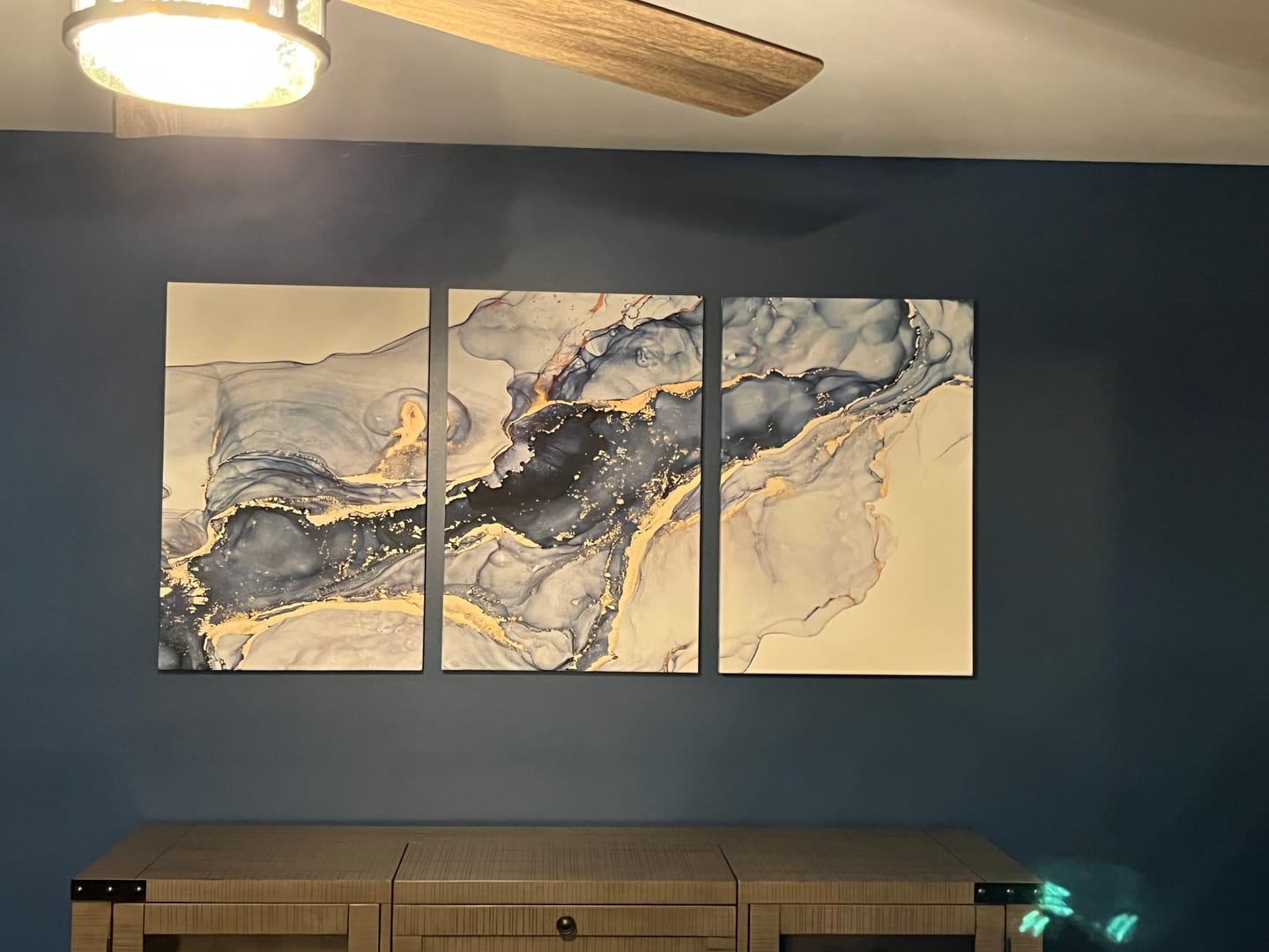 Customer photo review of Blue Large Abstract Canvas Wall Art Print Abstract Art Fluid Effect Marble Wall Art
