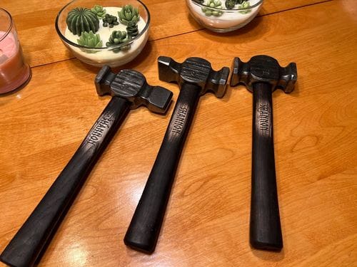 Customer photo review of Set of 3 blacksmith hammers: cross peen hammer, rounding hammer and straight peen hammer