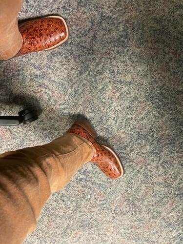 Customer photo review of "RANCH" OSTRICH COGNAC | MEN SQUARE TOE WESTERN COWBOY BOOTS