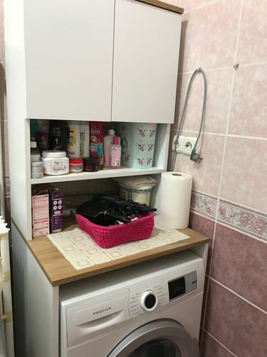 Customer photo review of Rani KD101 Çamaşır Makinesi Dolabı 3 Raflı Kapaklı Banyo Dolabı Beyaz - Sepet Ceviz