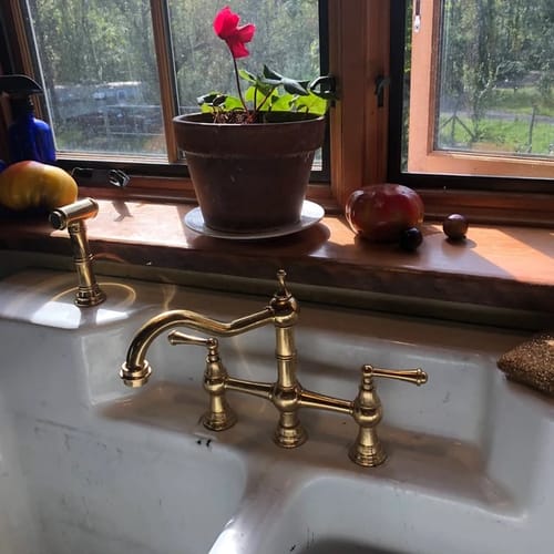 Customer photo review of Unlacquered Brass Faucet, Kitchen Victorian Bridge Faucet with Sprayer, 3 Holes Faucet, Lever Handles