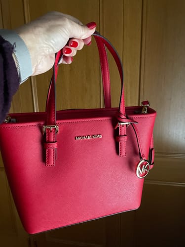Customer photo review of Jet Set Travel Extra-Small Saffiano Leather Top-Zip Tote Bag (BRIGHT RED)