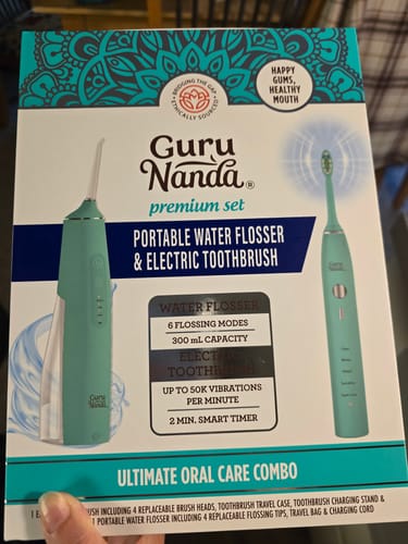 Customer photo review of Lion & Lamb Kit with Portable Water Flosser and Sonic Toothbrush - Teal