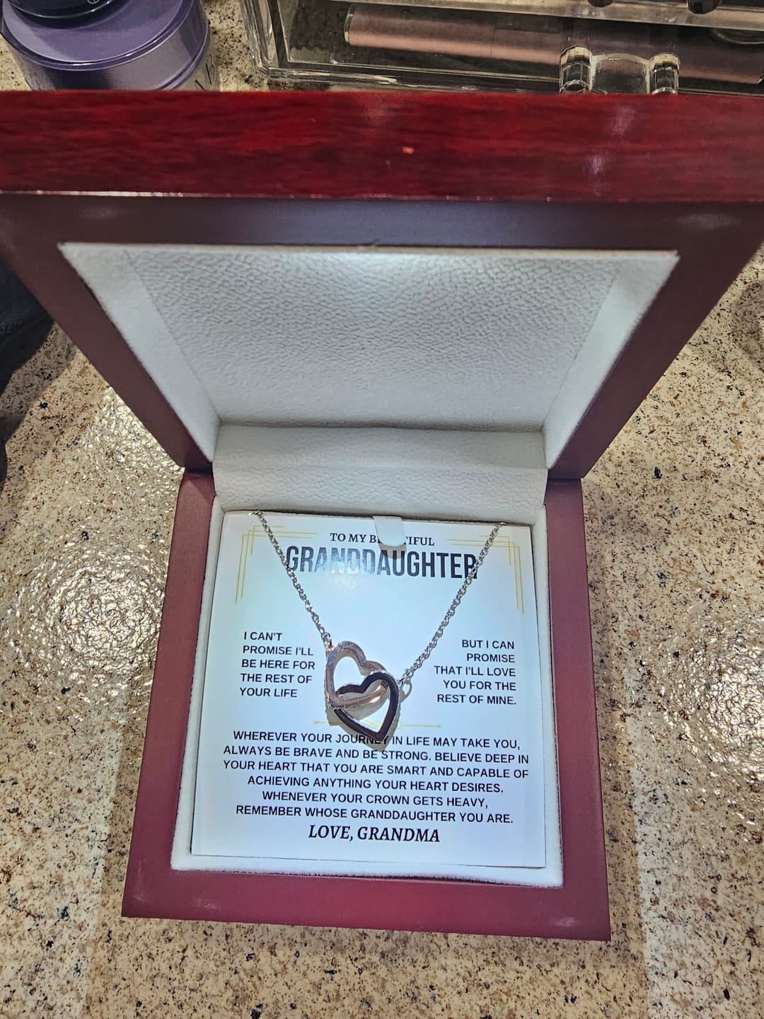 Customer photo review of [ALMOST SOLD OUT] To My Beautiful Granddaughter - Intertwined Hearts Keepsake Necklace Gift Set - SS117GM