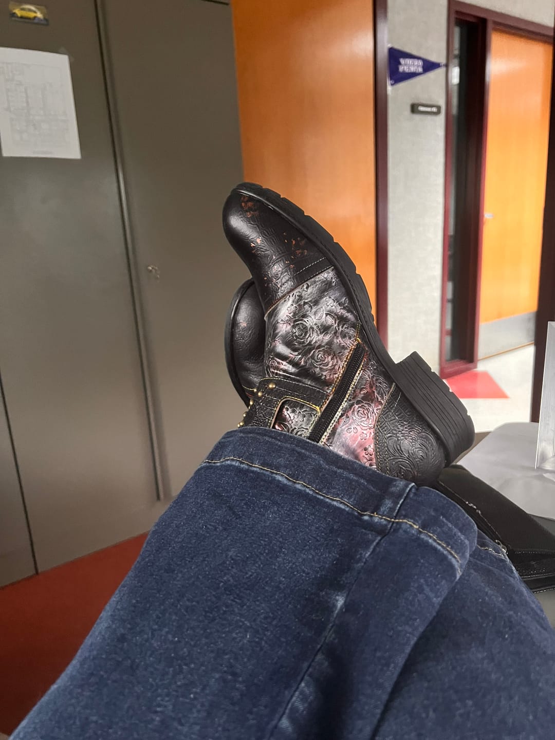 Customer photo review of Vintage Handmade Embossed Rose Flat Boots