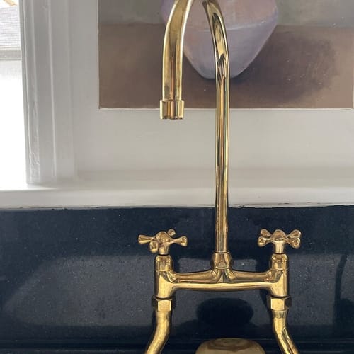 Customer photo review of Vintage Patina, Solid Brass  Bridge Kitchen Faucet 8", Curved Legs, Cross Handles