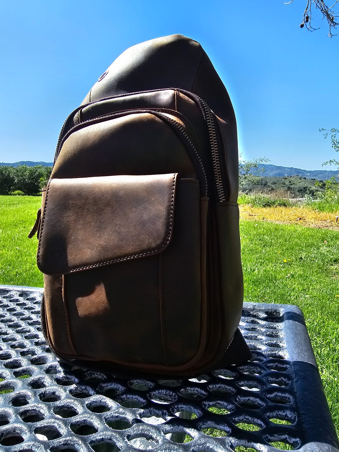 Customer photo review of Cowhide Leather Sling Bag