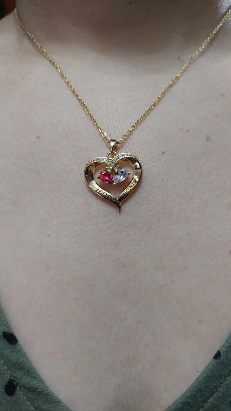 Customer photo review of Forever Love Birthstone & Diamond Heart Pendant Necklace
