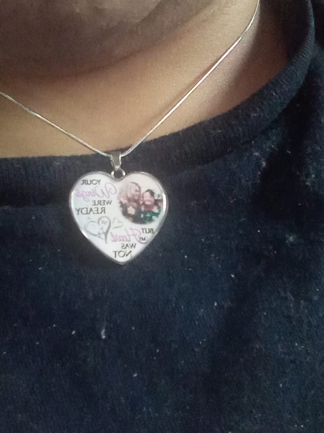 Customer photo review of Custom Photo Memorial Necklace Adjustable "Your Wings Were Ready But My Heart Was Not" -N026