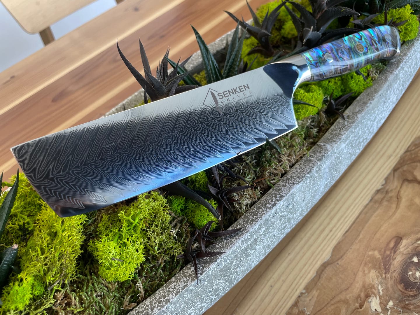 Customer photo review of Umi 7" Cleaver Knife — Japanese VG10 Damascus Steel with Abalone Shell Handle