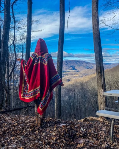 Customer photo review of Buddha Stones Tibetan Shawl Red Love Heart Tassel Hooded Cloak Winter Cozy Travel Scarf Wrap